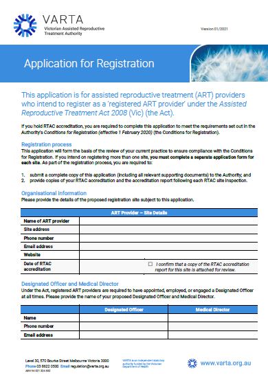 Application for registration