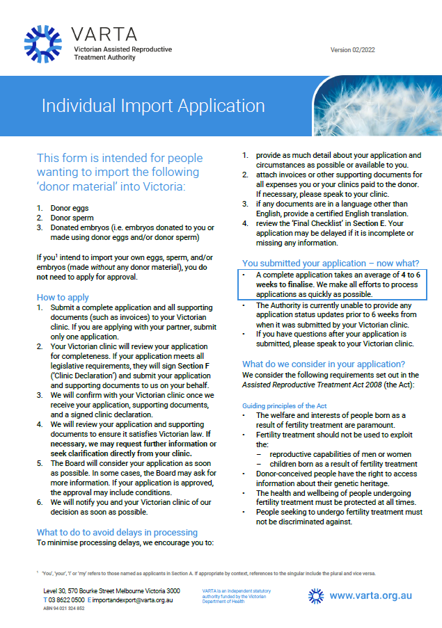 Image of Individual Import Application Form 