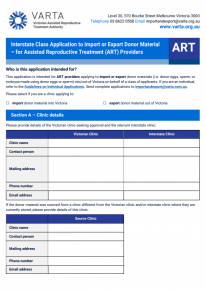 Interstate Class Application to Import or Export Donor Material  – for Assisted Reproductive Treatment (ART) Providers